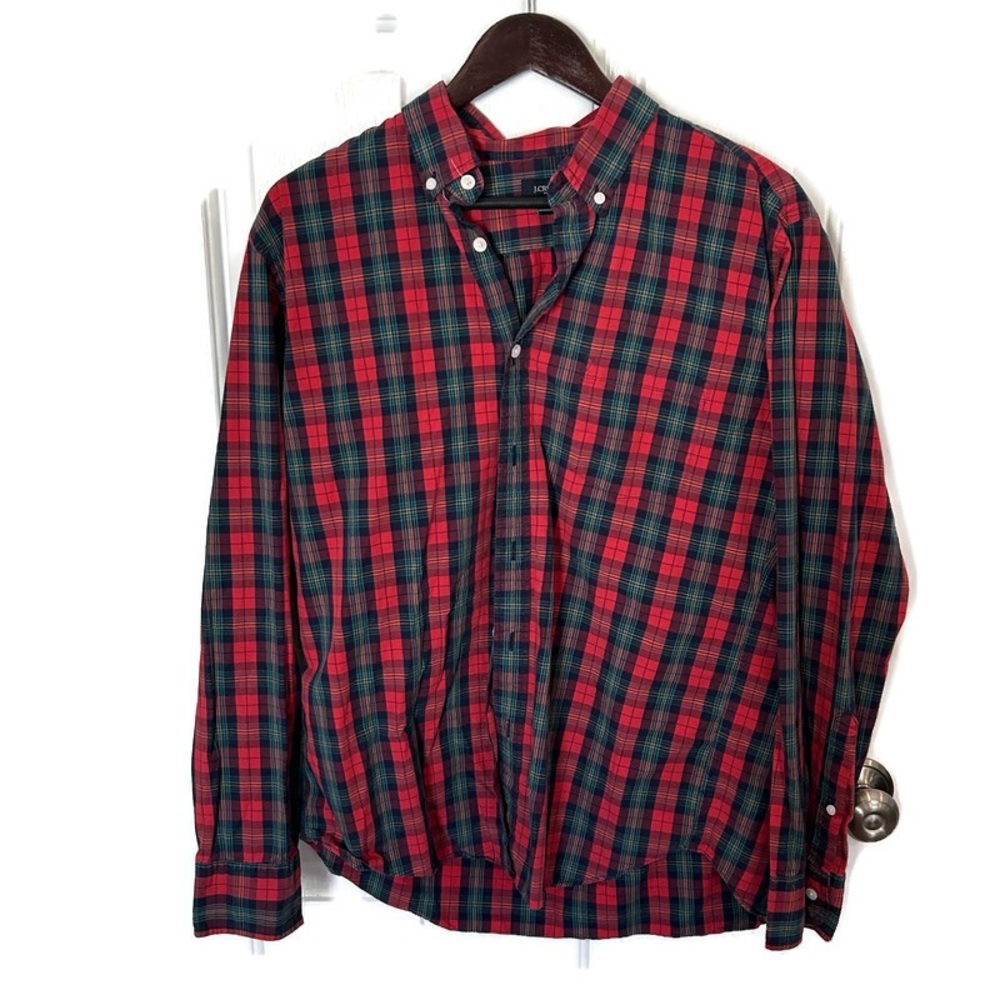 Plaid Button-Up Shirt - Red and Green